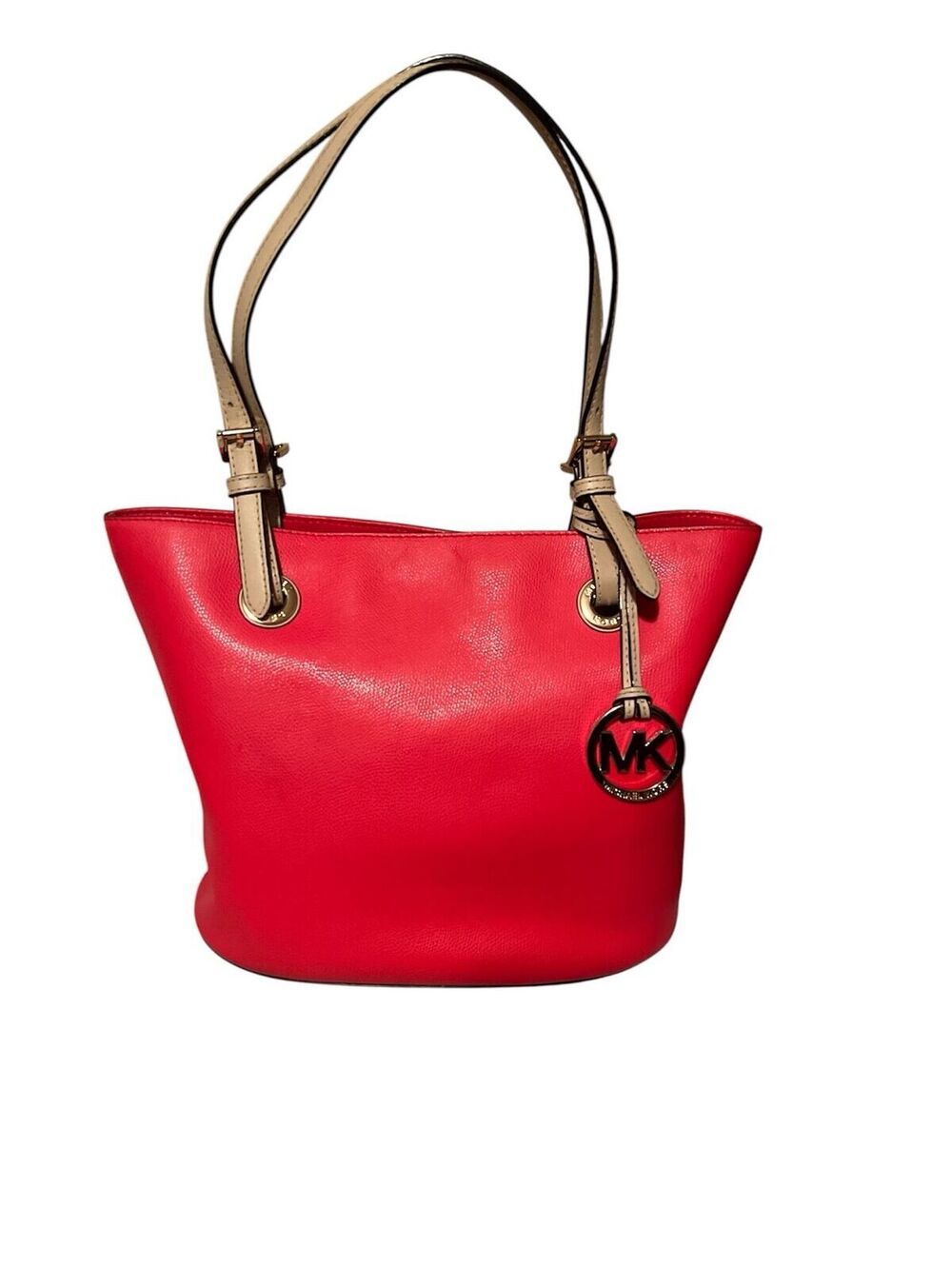 MK15. Michael Kors Jet Set leather tote bag, red with beige straps